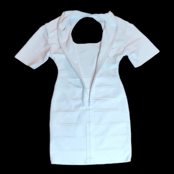 Herve Leger Icon Cutout  Sheath Mini Dress White Mock Neck - Picture 8 of 10
